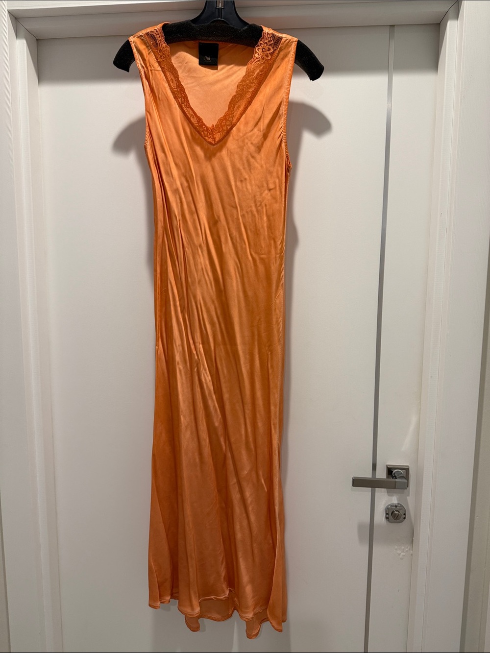 Satin Lace-Trim Maxi Slip Dress in Orange
